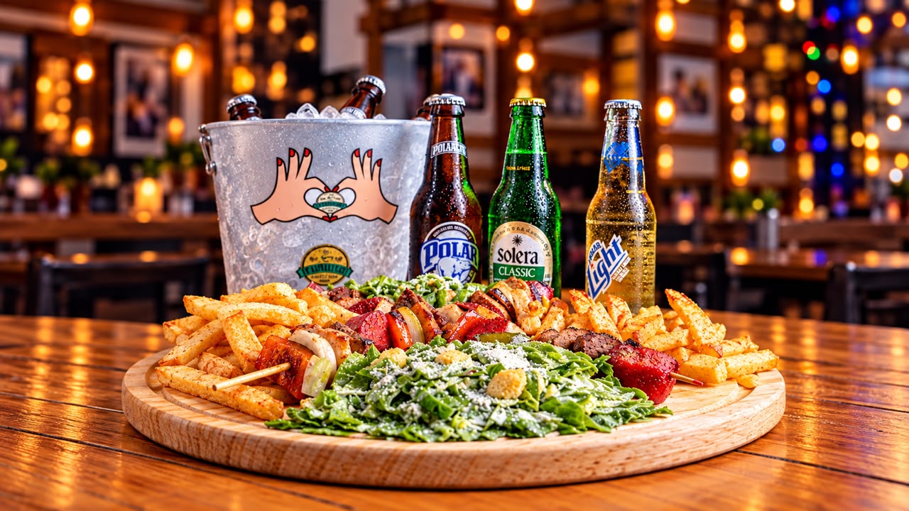 Cenas en Mérida: brochetas con papas, ensalada César y cervezas en En Alturas Café Bistró Bar